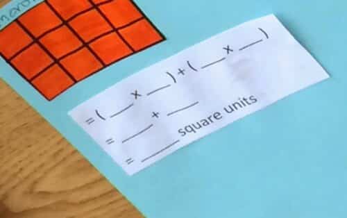 Writing the area formula under the first rectangle