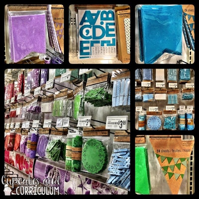 The color-coordinated decor aisle at Michaels with matching banners, clothespins, and paper decor