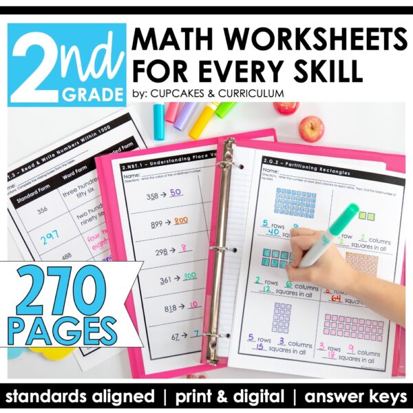 Second Grade Math Worksheets for Word Problems, Addition, Subtraction, Money